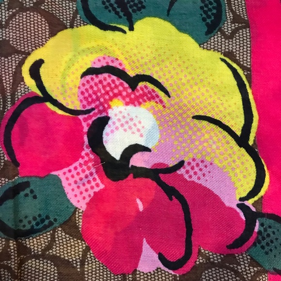 Coach Signature Vintage Rose Print Oversized Square Scarf - Picture 4 of 8